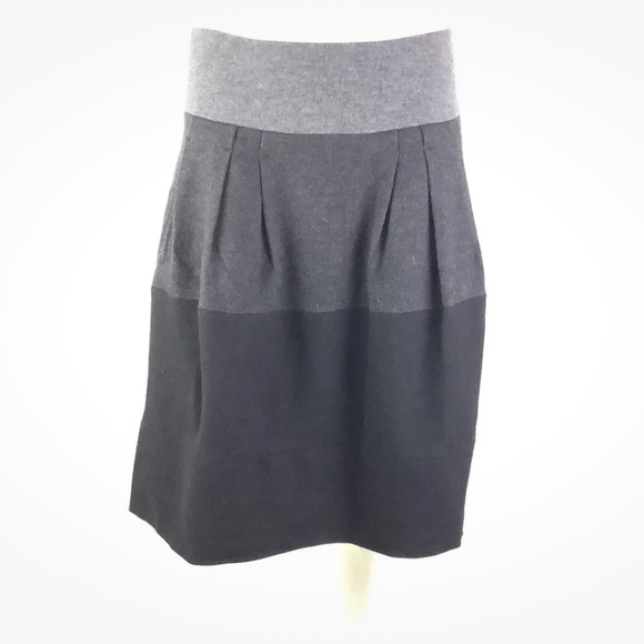 Vince Sz 4 Wool Angora Color Block Pleat A-Line Skirt Black Gray Business - Picture 2 of 7